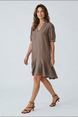 Velvet Meadow Woven Linen Dress - Mudslide