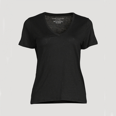 Majestic Filatures Stretch Linen S/S V-Neck - Noir