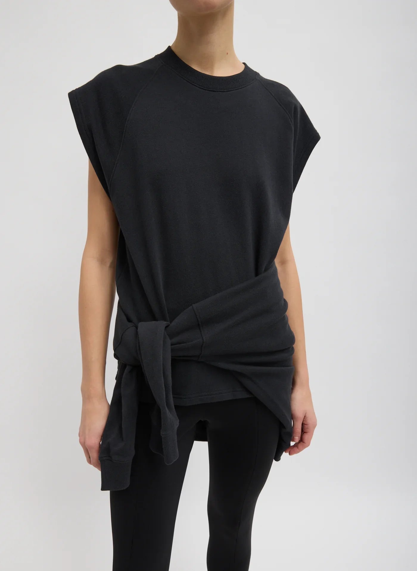 Tibi Light Weight Sweashirting Sleeveless Easy Top - Black