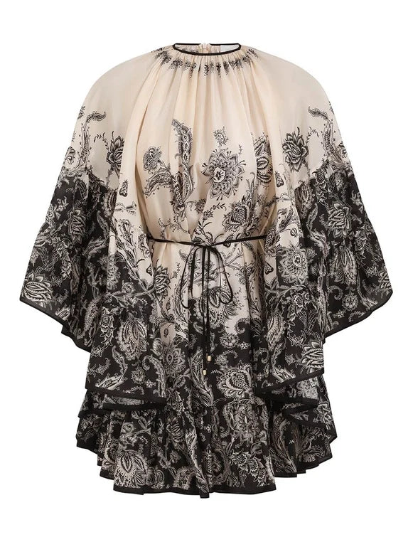 Zimmermann Rhiannon Lantern Mini Dress - Cream/ Black Floral