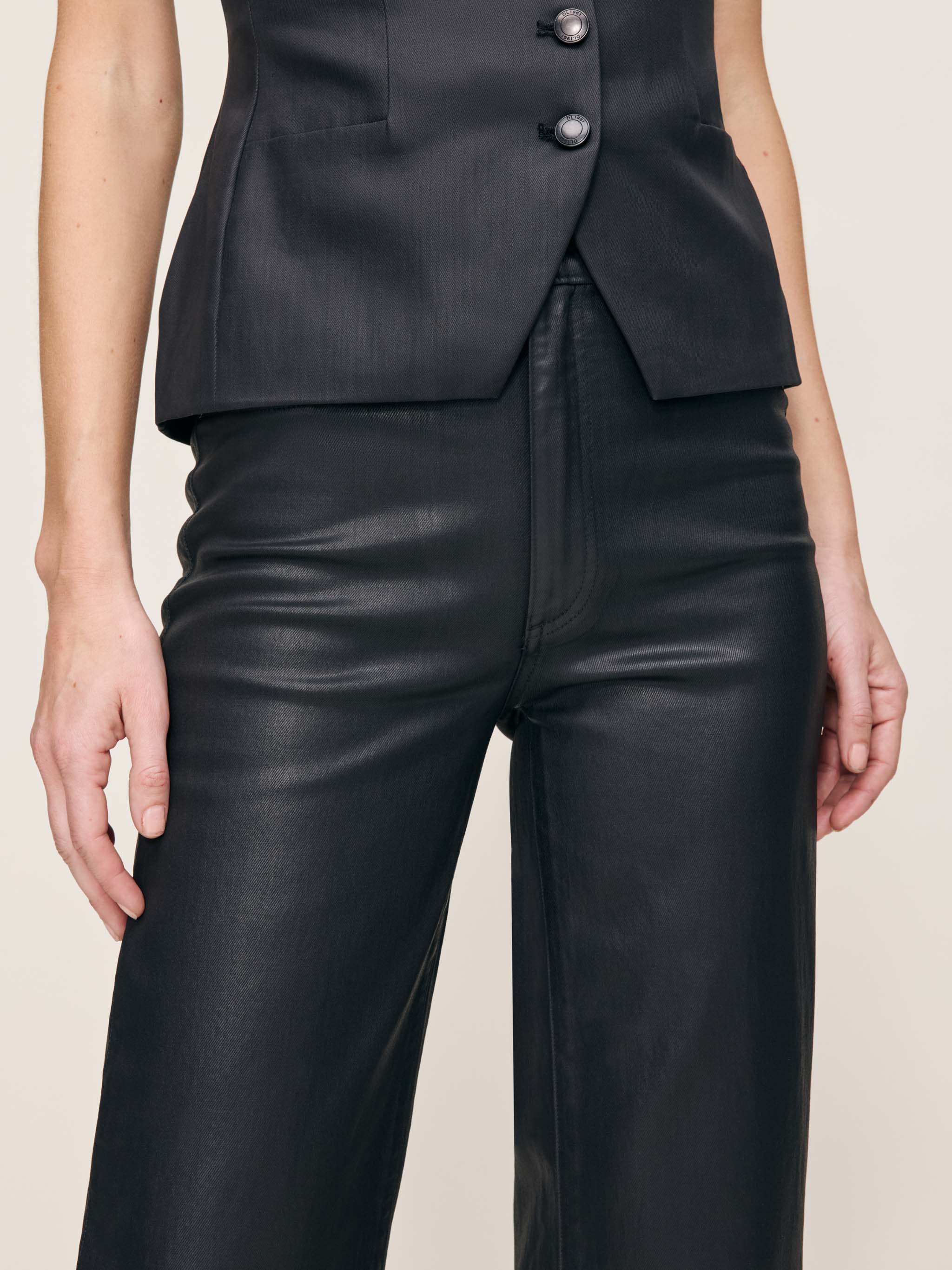 DL1961 Karmine Refined Wide Leg High Rise 31" Jeans - Black Coated