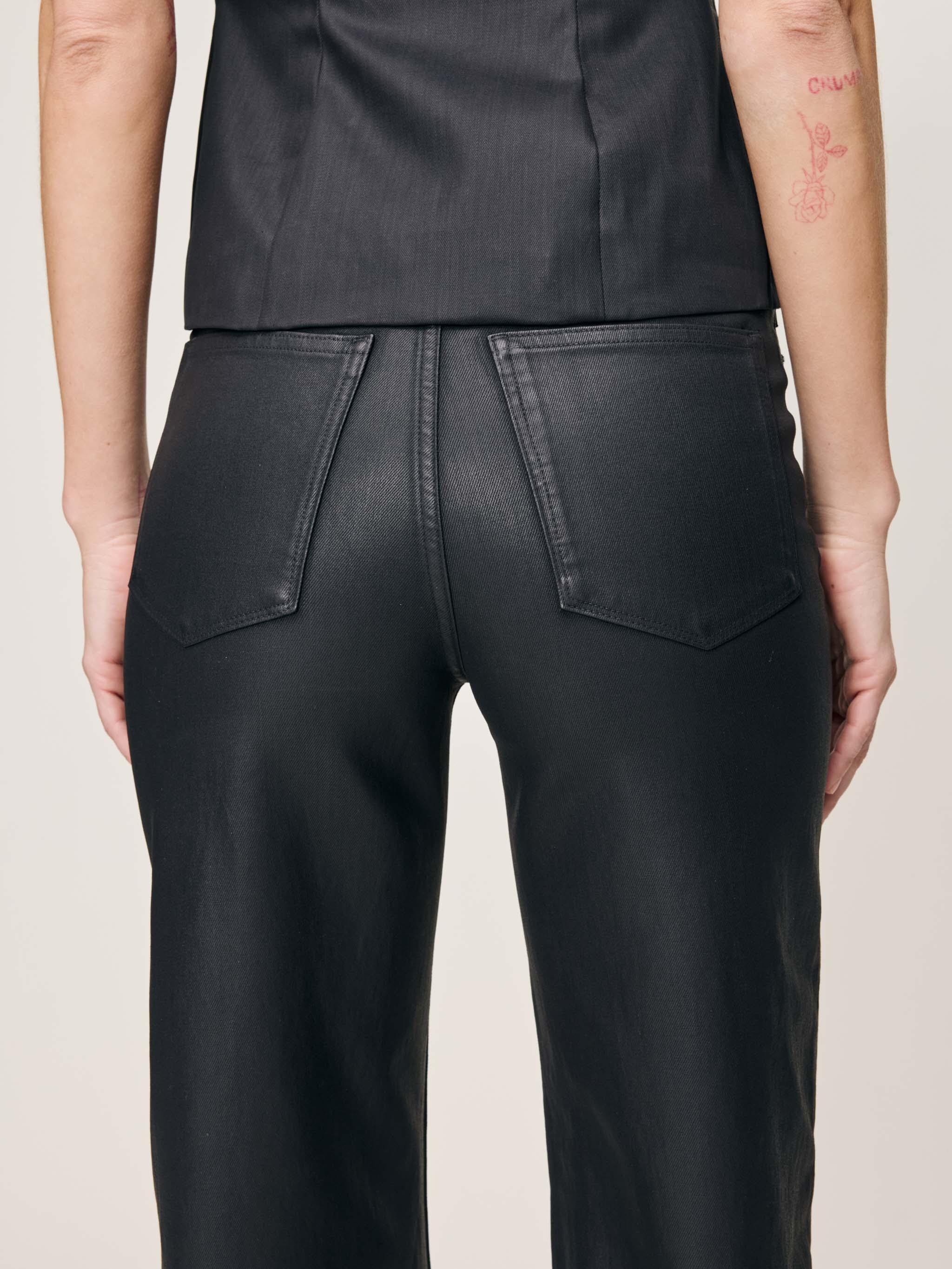 DL1961 Karmine Refined Wide Leg High Rise 31" Jeans - Black Coated