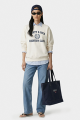 Sporty & Rich Varsity Crest Crewneck - Ecru Navy