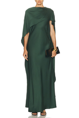 Simkhai Izel Satin Cape Gown - Cypress