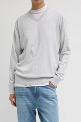 Tibi Super Fine Gauge Perfect V Neck Men's Pullover - Light Heather Grey