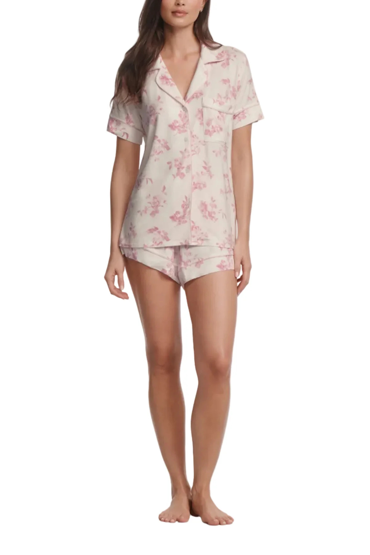 Eberjey Gisele Printed Relaxed Short PJ Set - Rose Garden Cameo Pink/ Pale Pink