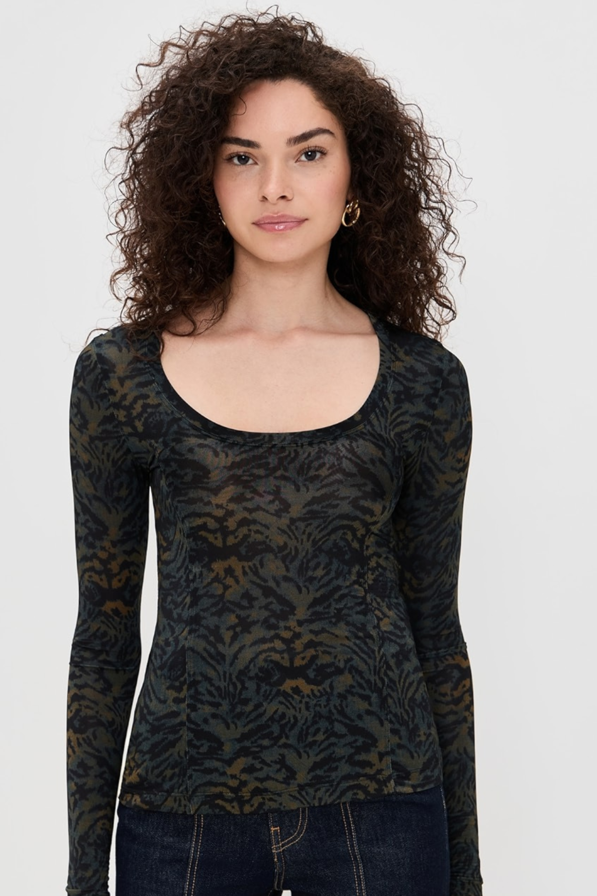Ulla Johnson Aris Jersey Long Sleeve U-Neck Top - Desert Jasper
