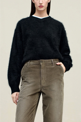 Kallmeyer Lena V-Neck in Brushed Cashmere Sweater - Black