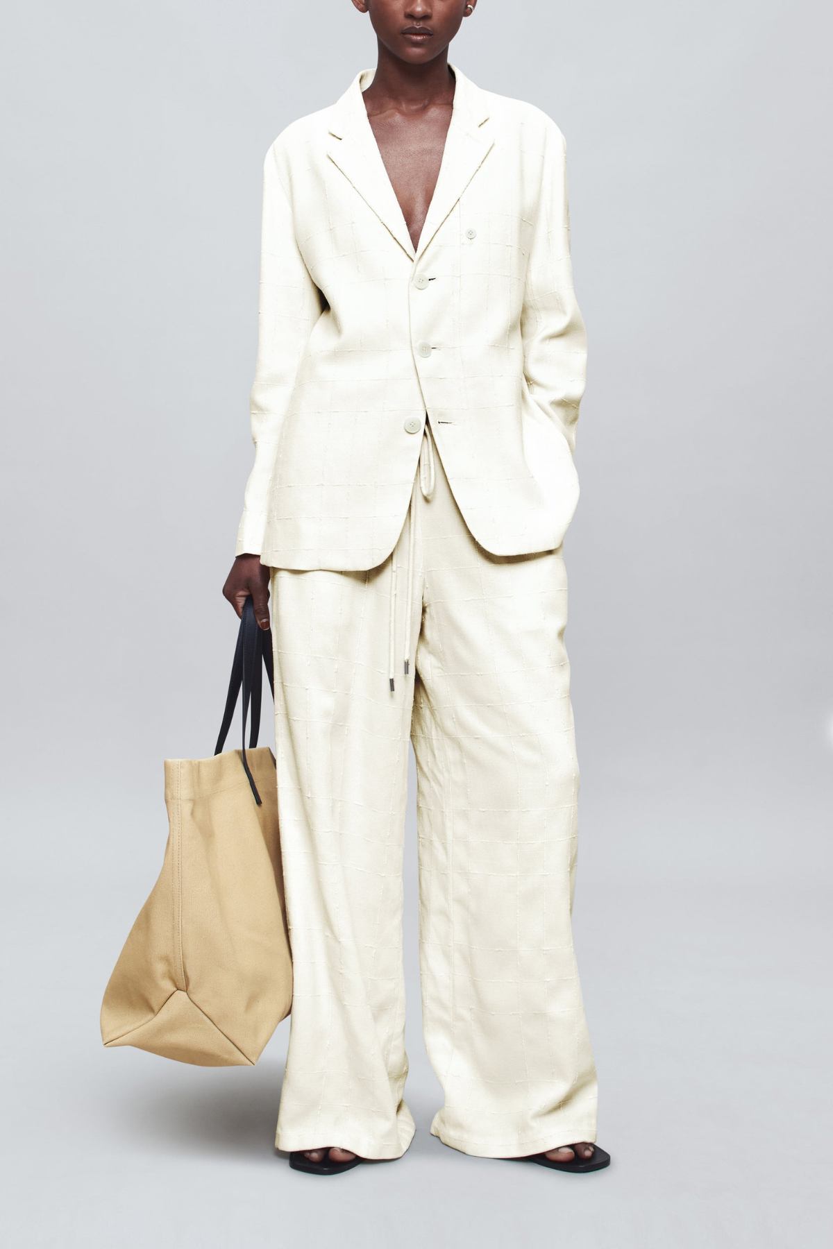 Kallmeyer Wesley Drawstring Pant in Boucle Grid - Natural