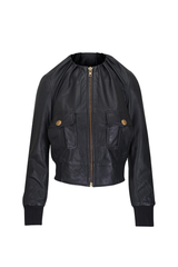 R13 Pleated Neck Leather Jacket - Black