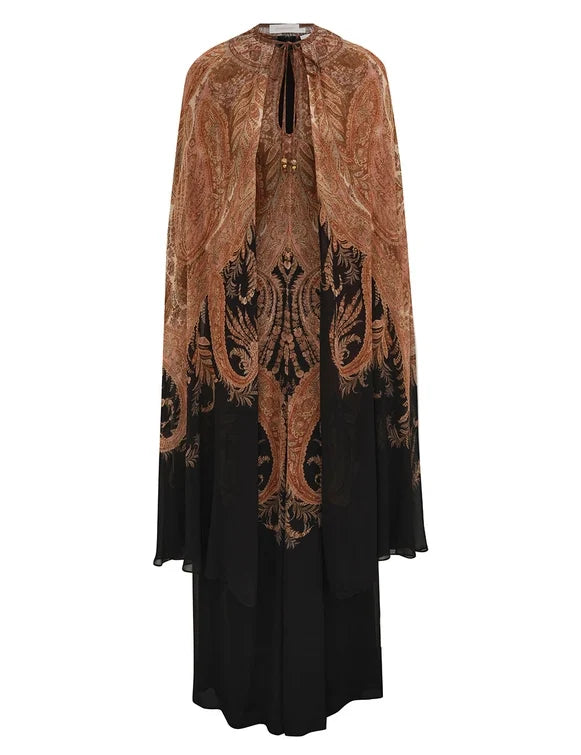 Zimmermann Hypnotic Caped Maxi Dress - Black Paisley