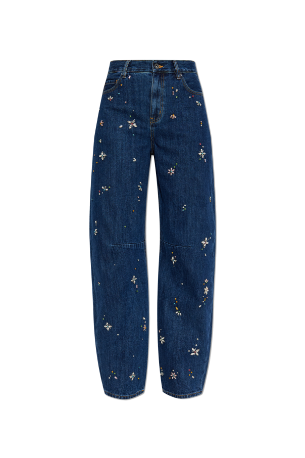 Self-Portrait Blue Embellished Barrel Jeans - Blue
