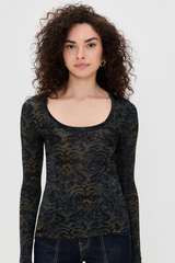 Ulla Johnson Aris Jersey Long Sleeve U-Neck Top - Desert Jasper