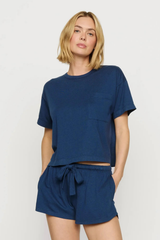 Eberjey Aloe Infused Cotton The Short Sleeve Tee - Navy