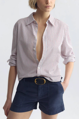 Nili Lotan Raphael Classic Shirt - Red/ Blue Stripe