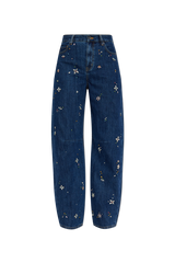 Self-Portrait Blue Embellished Barrel Jeans - Blue