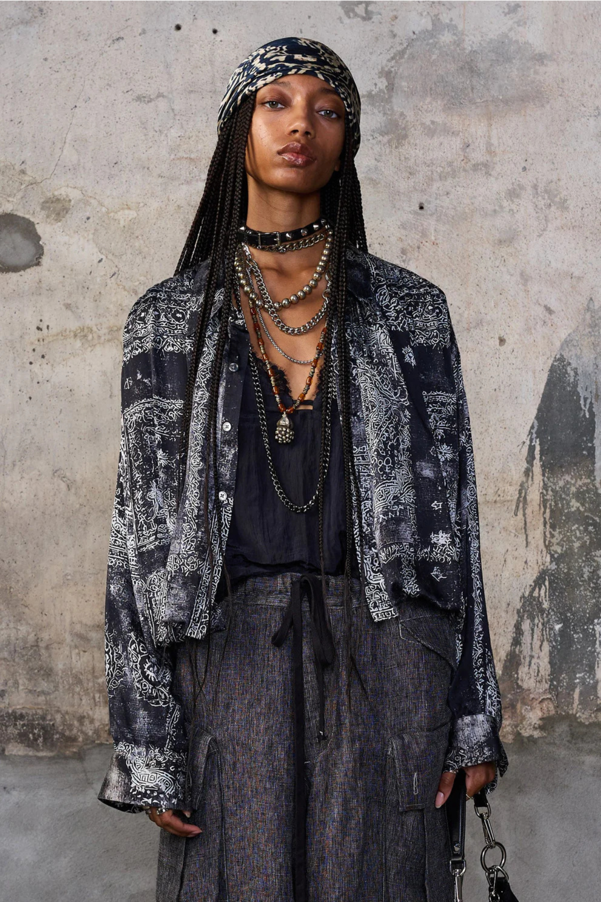 R13 Bubble Shirt With Gathered Yoke - Black Multi Medallion