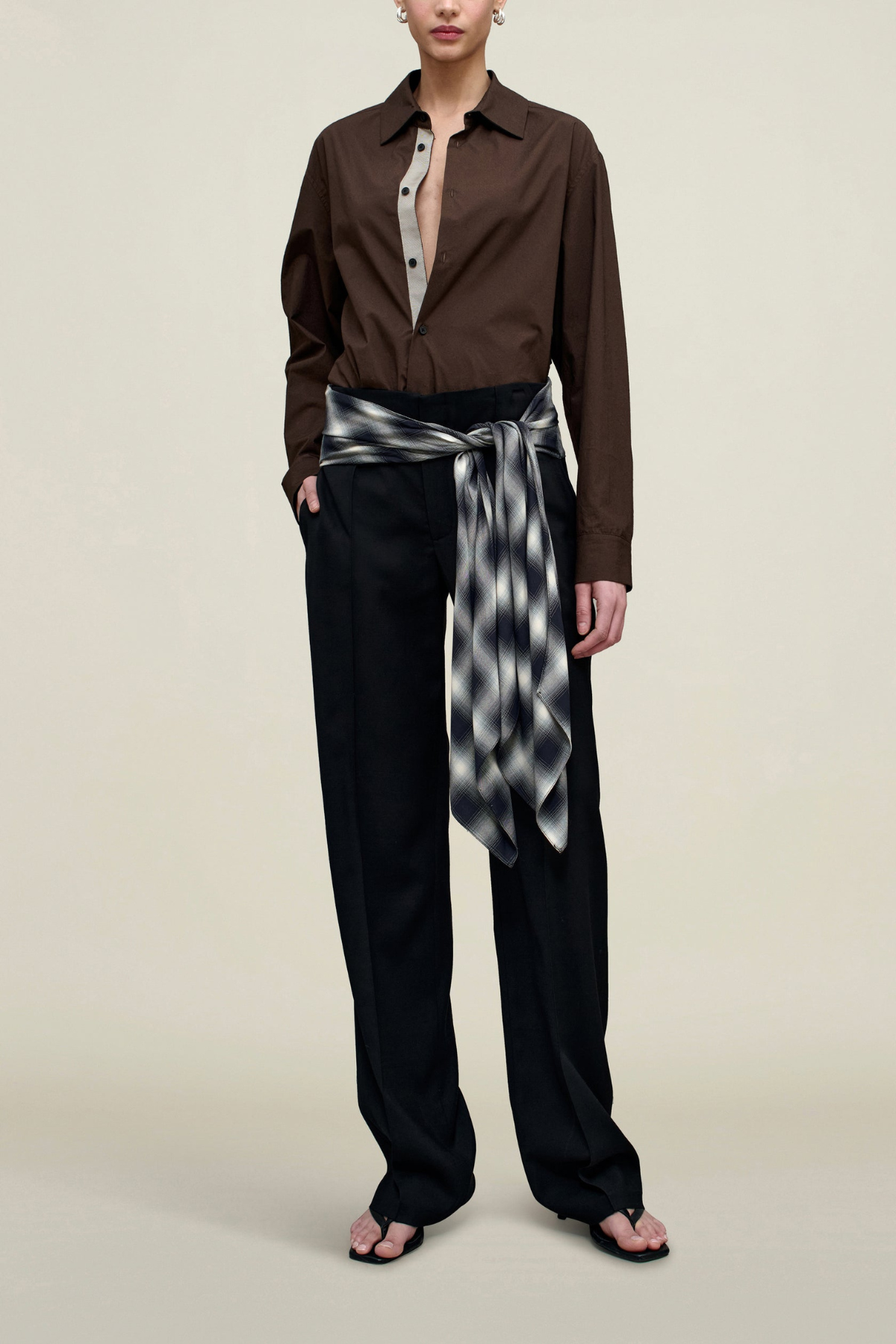 Kallmeyer Ulla Tie Trouser With Plaid - Black/ Ivory Blue Plaid