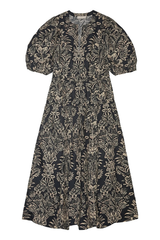 Ulla Johnson Harriet Puff Sleeve Midi Dress - Noir Flora