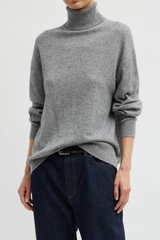 Tibi Washable Cashmere Turtleneck Sweater - Heather Grey