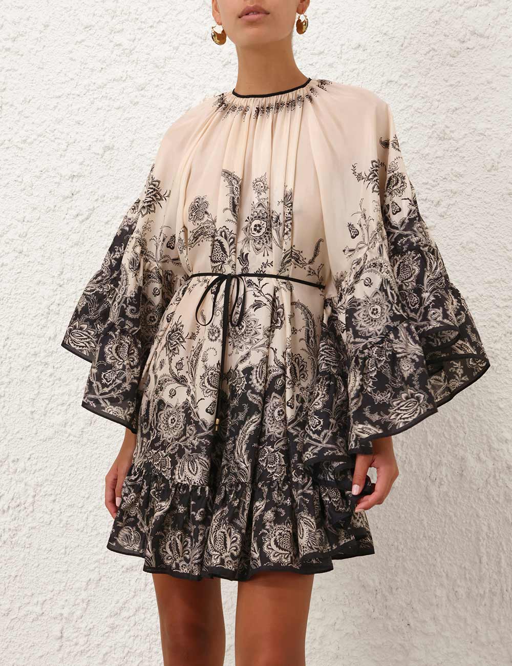 Zimmermann Rhiannon Lantern Mini Dress - Cream/ Black Floral