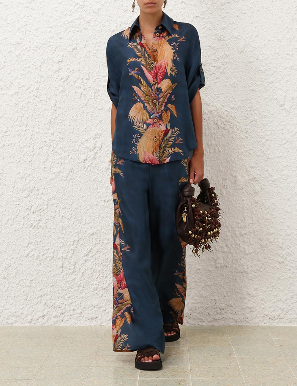 Zimmermann Ascension Relaxed Pant - Dark Blue Palm Floral