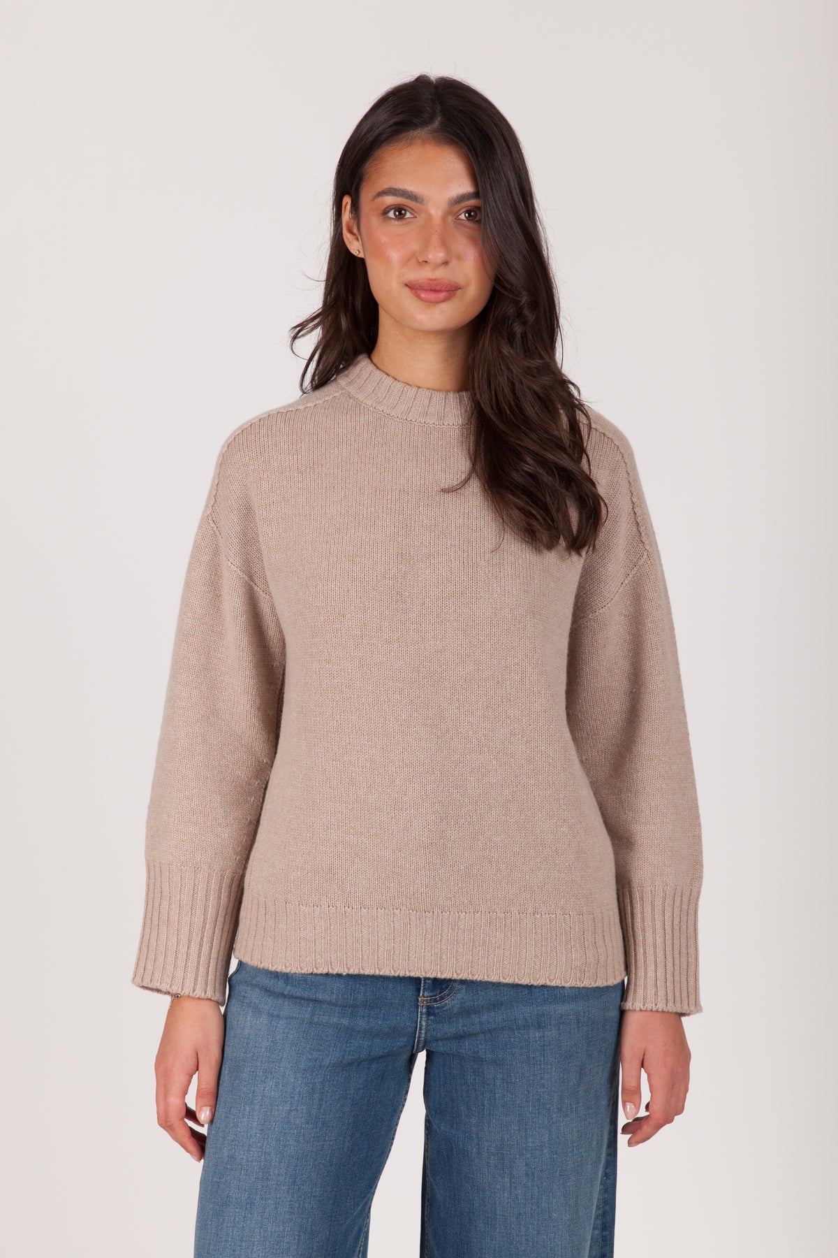 Oh My Goat Cashmere Long Sleeve Crewneck Sweater - Beige
