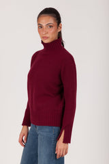 Oh My Goat Cashmere Long Sleeve Mock Neck With Side Slits - Bordeaux