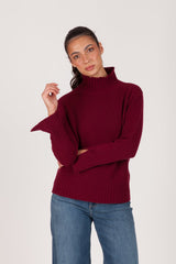 Oh My Goat Cashmere Long Sleeve Mock Neck With Side Slits - Bordeaux