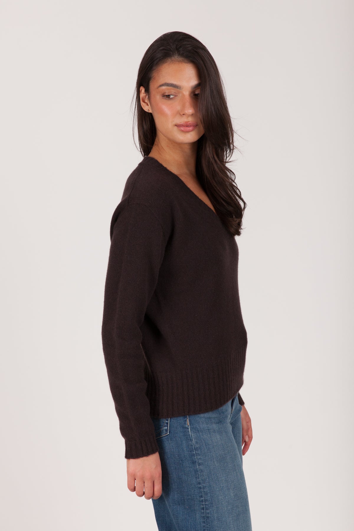 Oh My Goat Cashmere Long Sleeve V-Neck Sweater - Moro