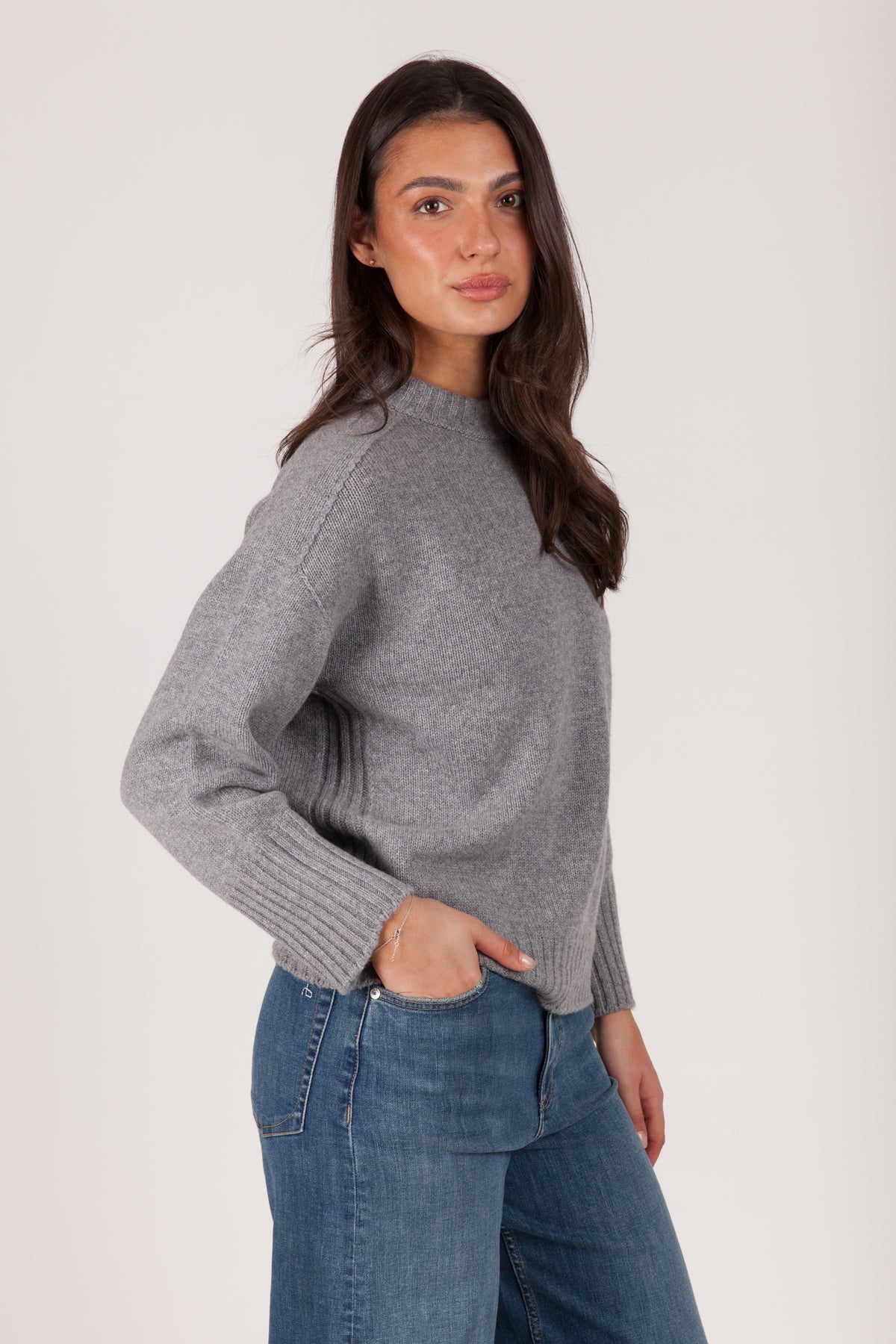 Oh My Goat Cashmere Long Sleeve Crewneck Sweater - Grigio
