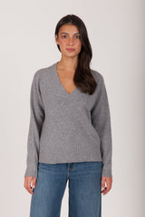 Oh My Goat Cashmere Long Sleeve V-Neck Sweater - Grigio