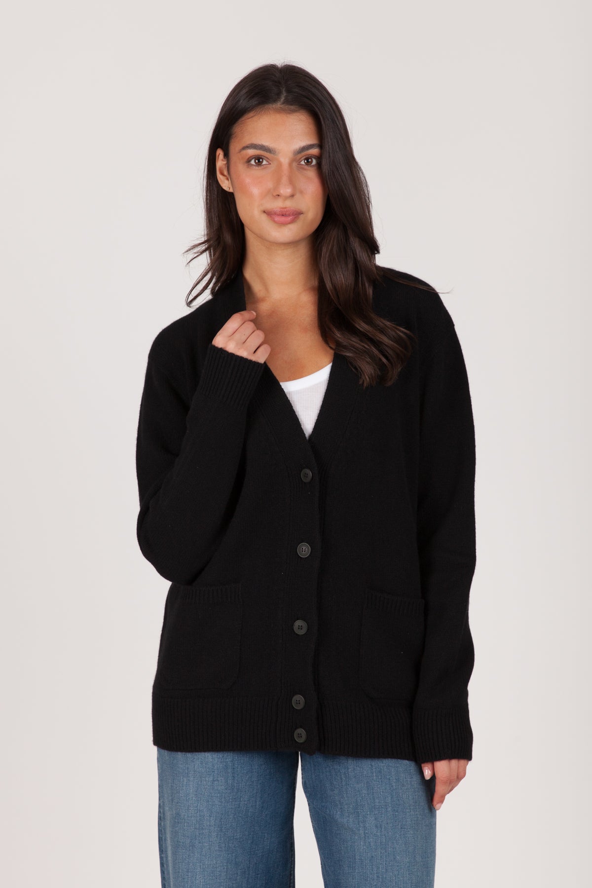 Oh My Goat Long Sleeve V-Neck Cardigan - Nero