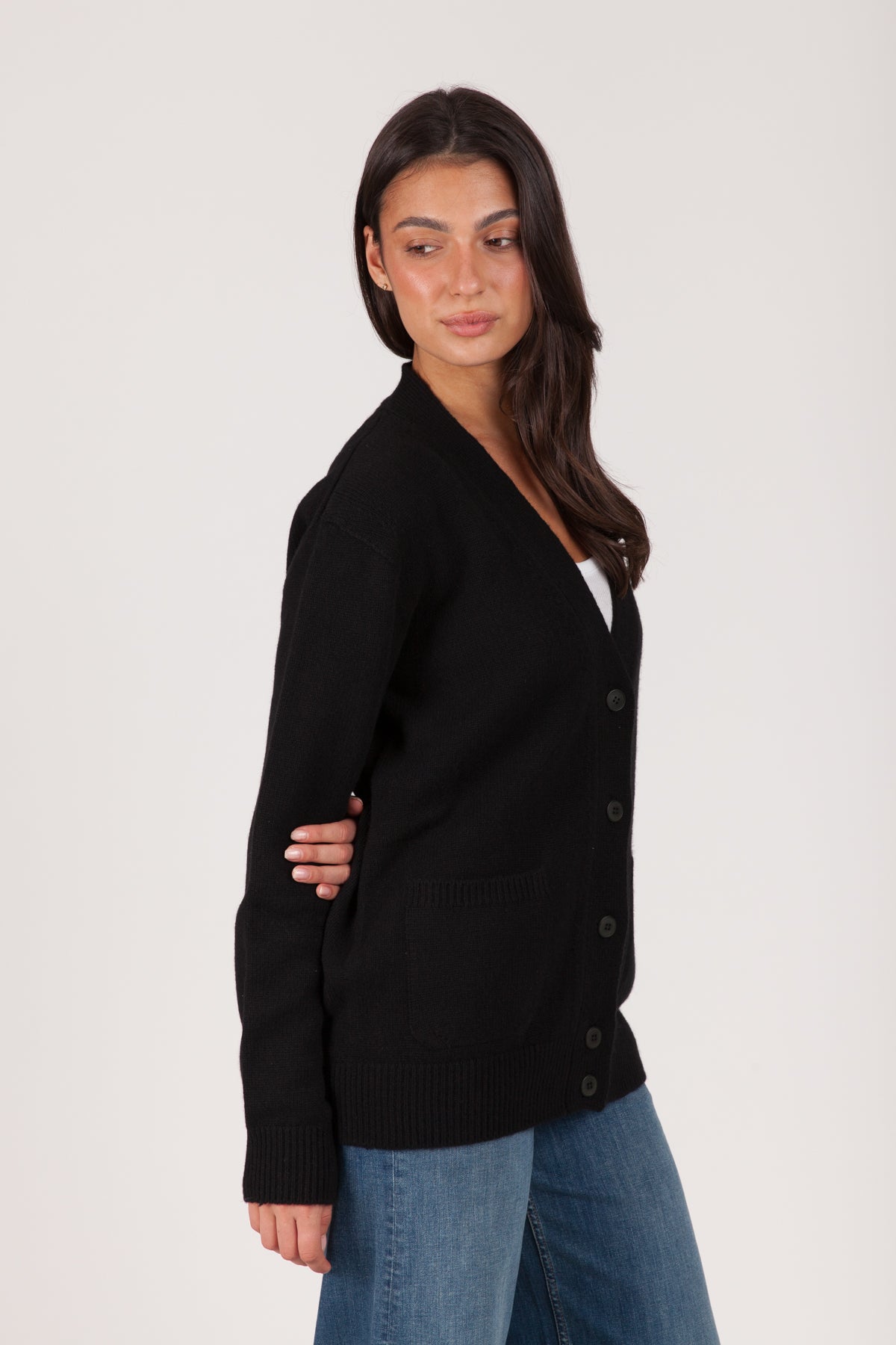 Oh My Goat Long Sleeve V-Neck Cardigan - Nero