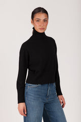 Oh My Goat Cashmere Long Sleeve Mock Neck Turtleneck With Rib Detail - Nero