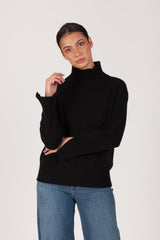 Oh My Goat Cashmere Long Sleeve Mock Neck With Side Slits - Nero