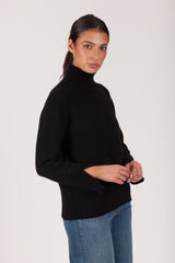Oh My Goat Cashmere Long Sleeve Mock Neck With Side Slits - Nero