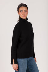 Oh My Goat Cashmere Long Sleeve Mock Neck With Side Slits - Nero