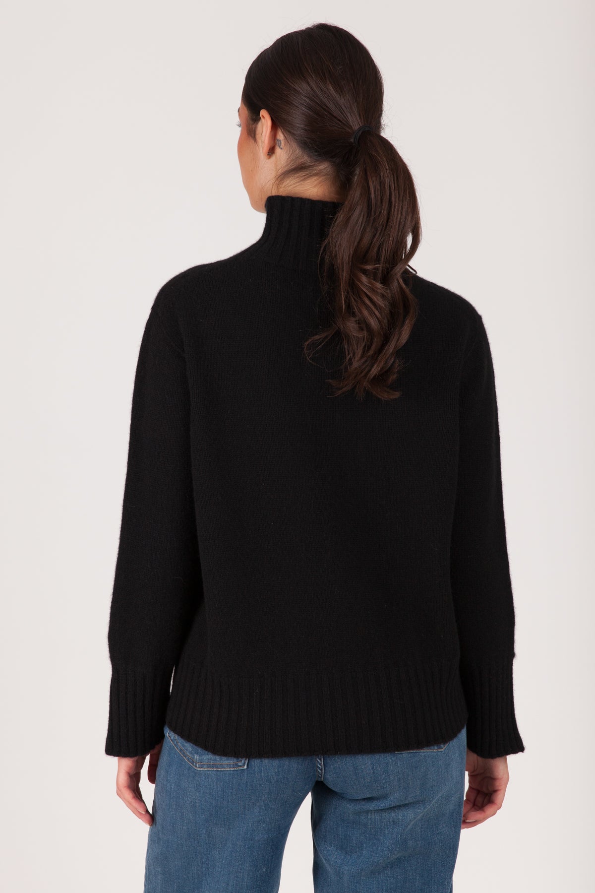 Oh My Goat Cashmere Long Sleeve Mock Neck With Side Slits - Nero