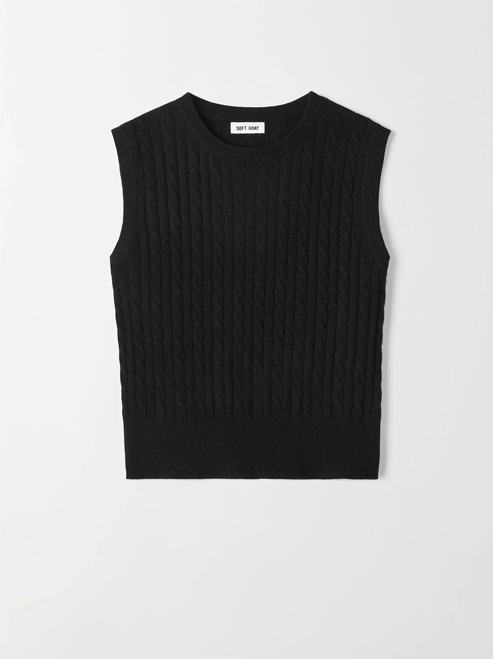 Soft Goat Cable Knit Singlet - Black