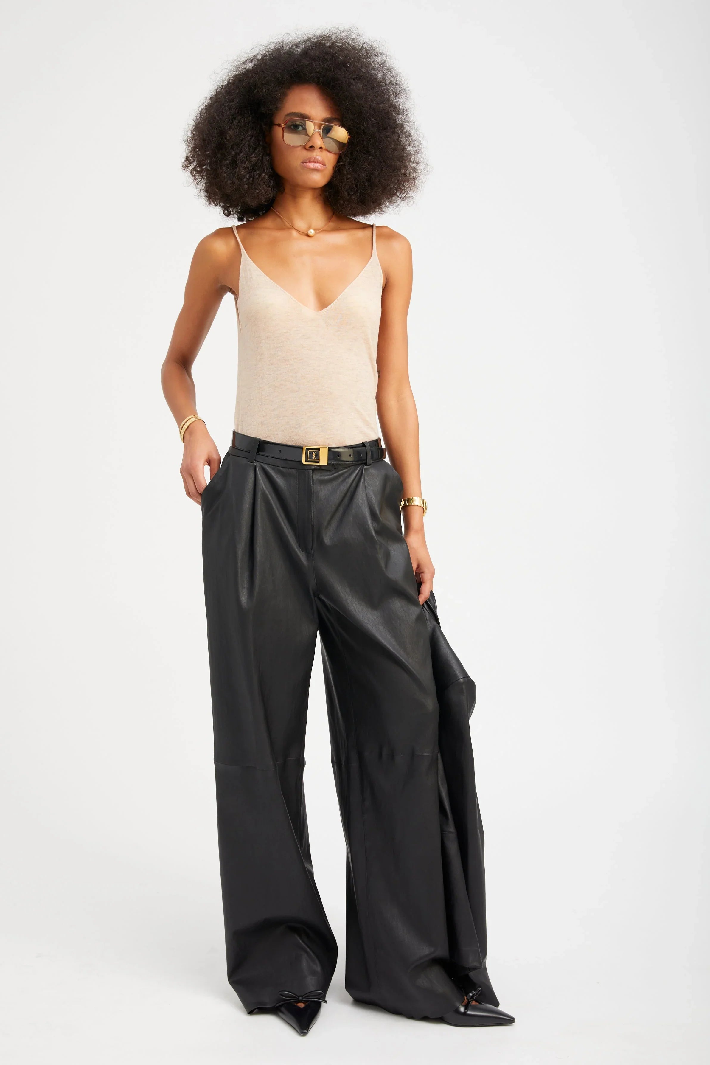 SPRWMN Paloma Leather Pleated Trousers - Black