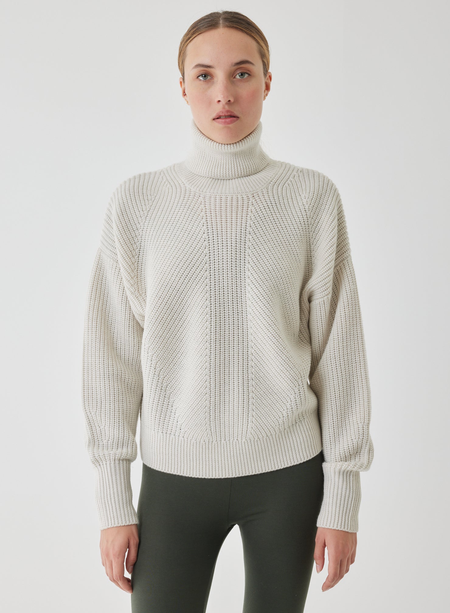 Majestic Filatures Merino Rib Long Sleeve Mock Neck Turtleneck - Milk
