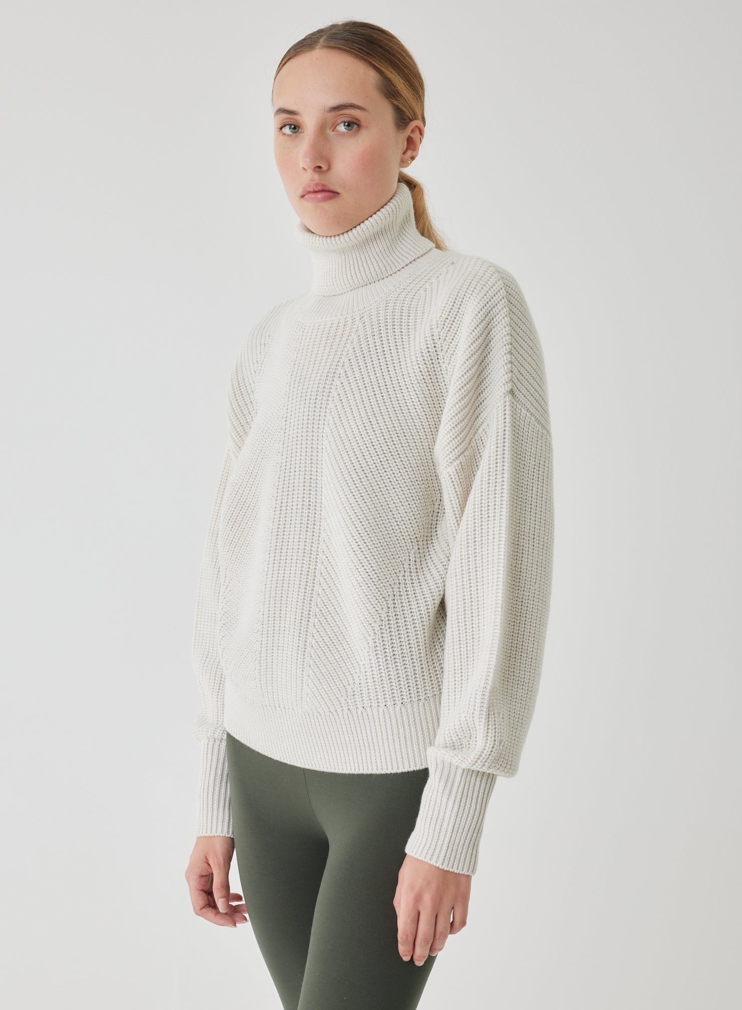 Majestic Filatures Merino Rib Long Sleeve Mock Neck Turtleneck - Milk