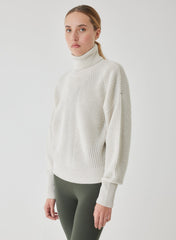 Majestic Filatures Merino Rib Long Sleeve Mock Neck Turtleneck - Milk