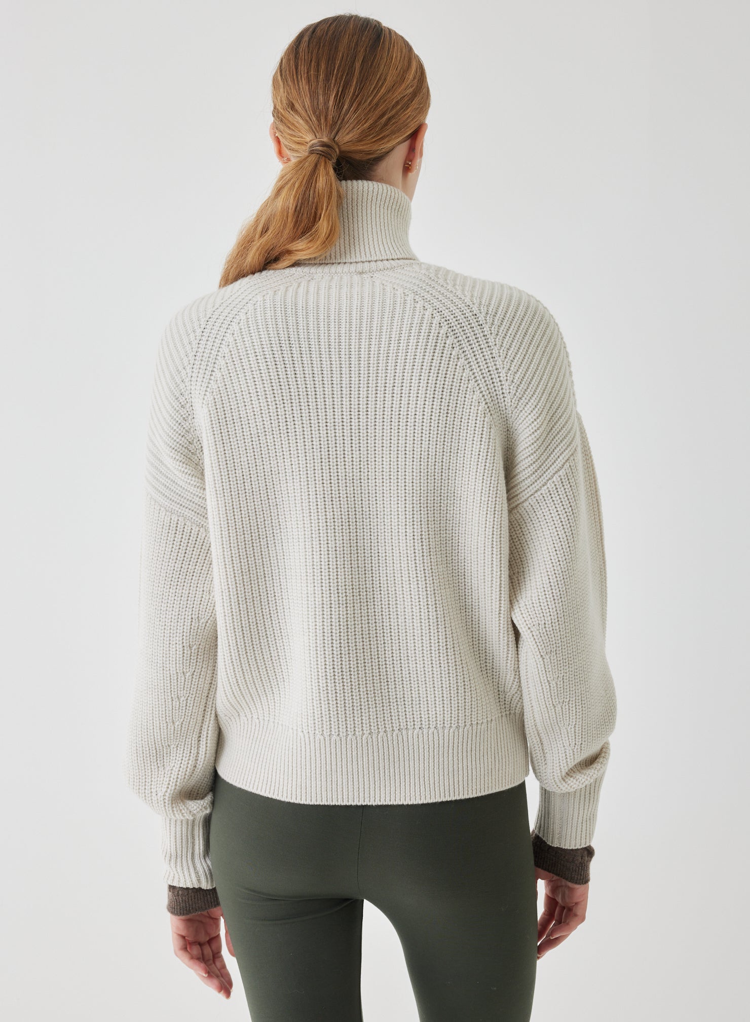 Majestic Filatures Merino Rib Long Sleeve Mock Neck Turtleneck - Milk