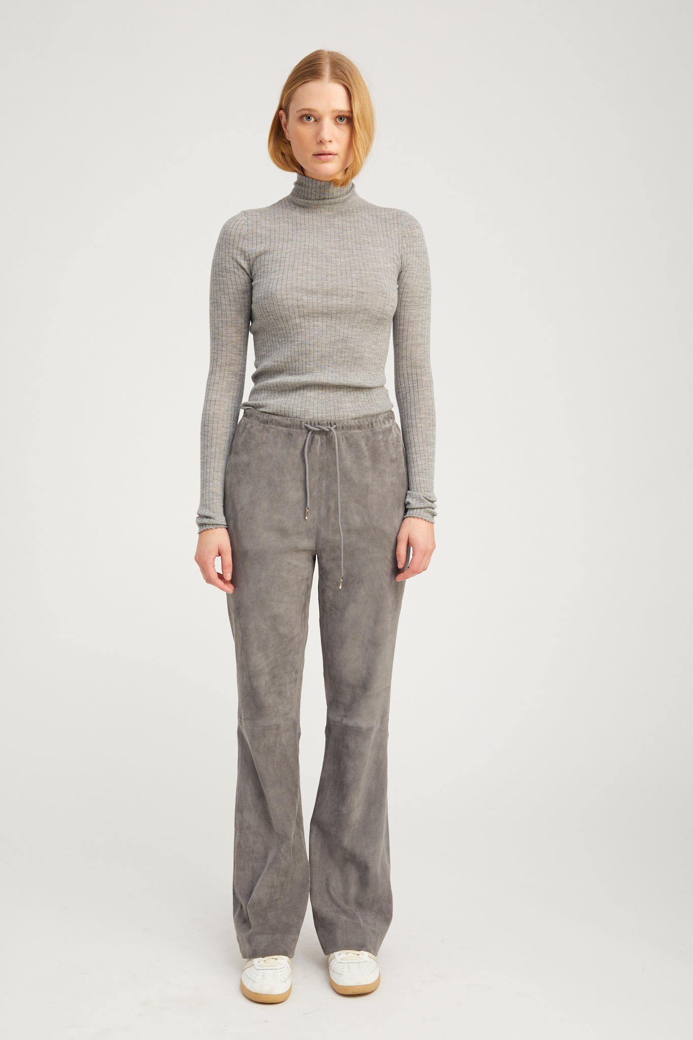 SPRWMN Suede Straight Leg Pants - Castle Grey