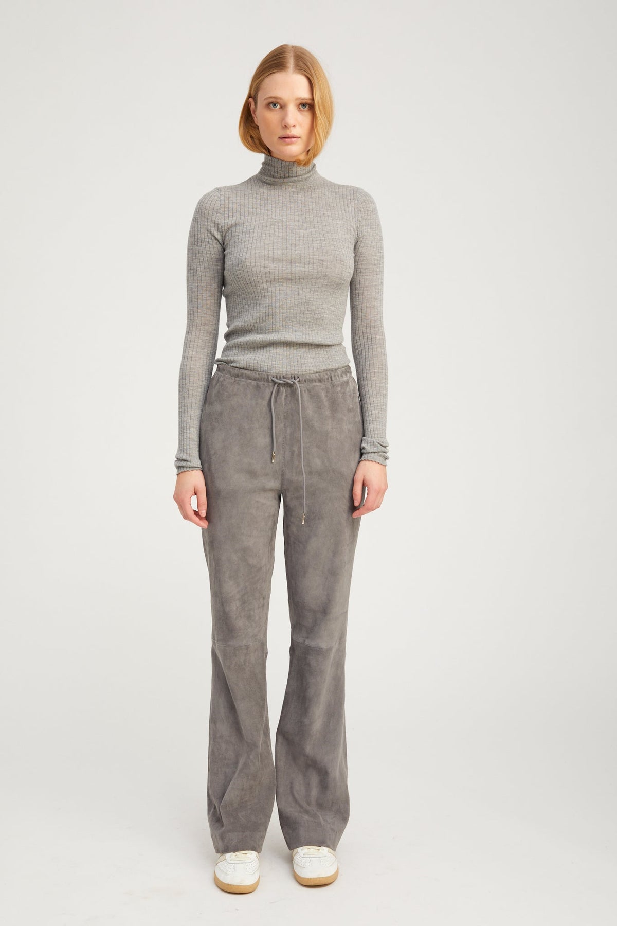 SPRWMN Suede Straight Leg Pants - Castle Grey
