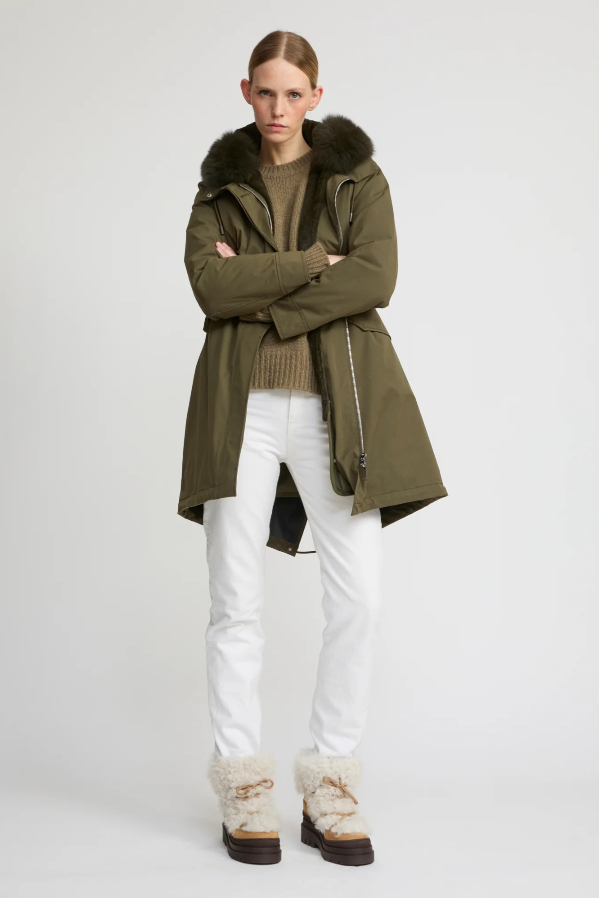 Yves Salomon Long Iconic Parka - Dark Khaki