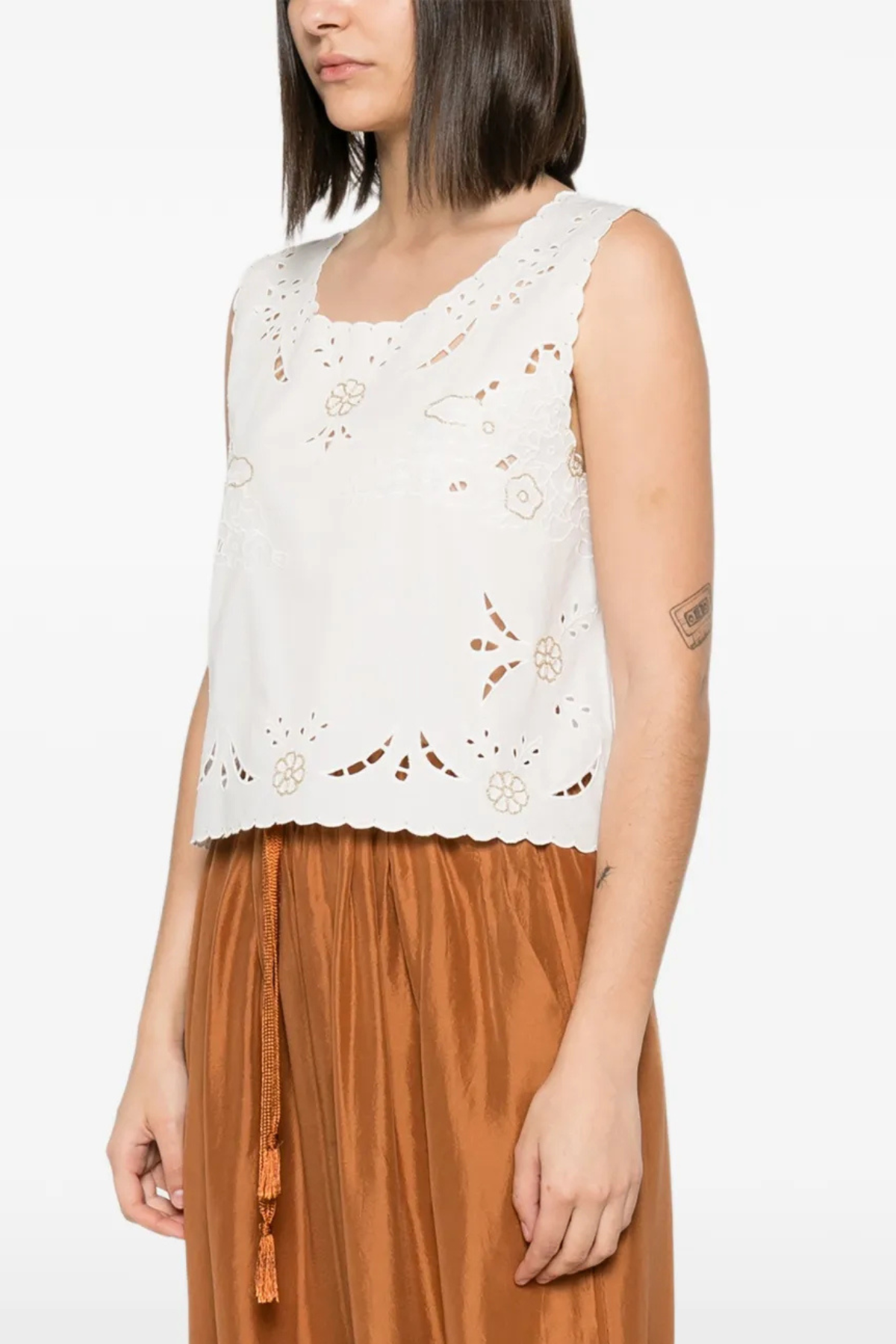Forte Forte Poplin Top With “Lace And Glass” Embroidery - Crystal