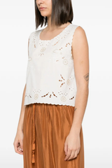 Forte Forte Poplin Top With “Lace And Glass” Embroidery - Crystal